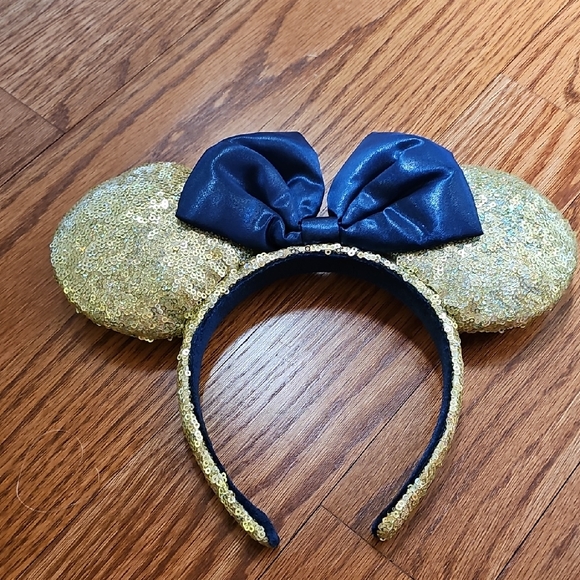 Disney Accessories - Disney Minnie Ears Gold Sequin Ears with Blue Bow
